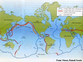 Mappa: zolle, terremoti, eruzioni vulcaniche
