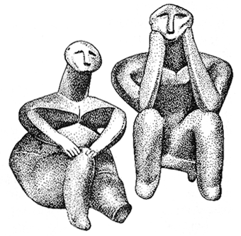 adattata da CHI SIAMO, Mondadori – statuine terracotta neolitiche, donna e uomo